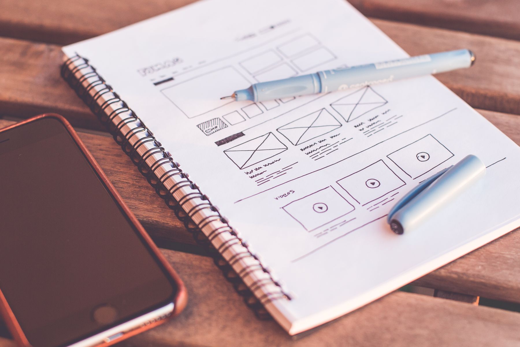 Custom website design for a small business with analytics reports on a desk